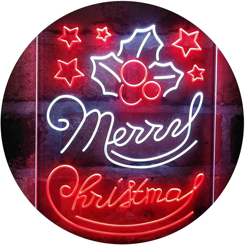 Merry Christmas Holly Leaves Star LED Light Sign - LED Gift Works