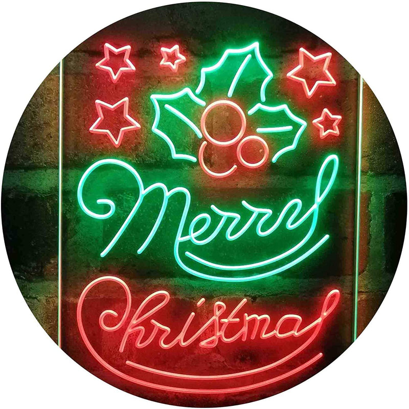 Merry Christmas Holly Leaves Star LED Light Sign - LED Gift Works