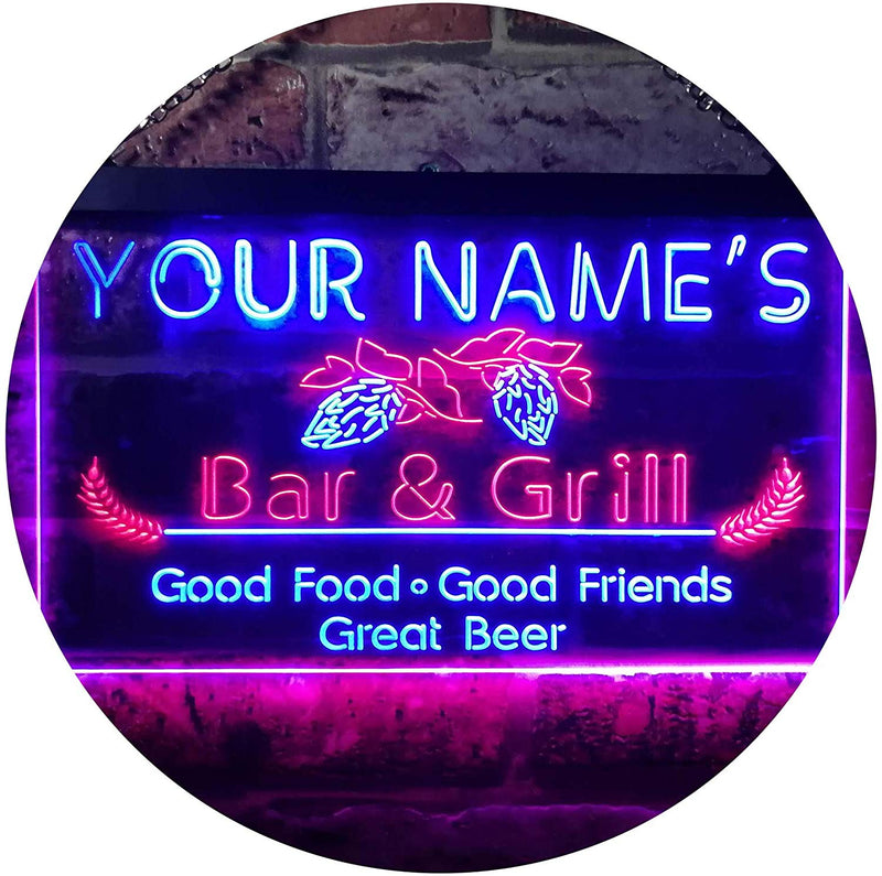 Personalized Bar & Grill LED Light Sign - LED Gift Works