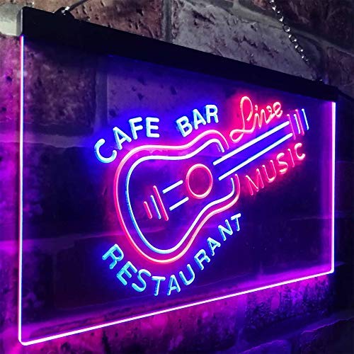 Guitar Cafe Bar Restaurant Live Music LED Light Sign - Way Up Gifts