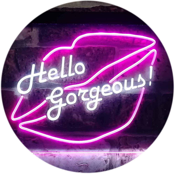 Lips Hello Gorgeous LED Light Sign - Way Up Gifts