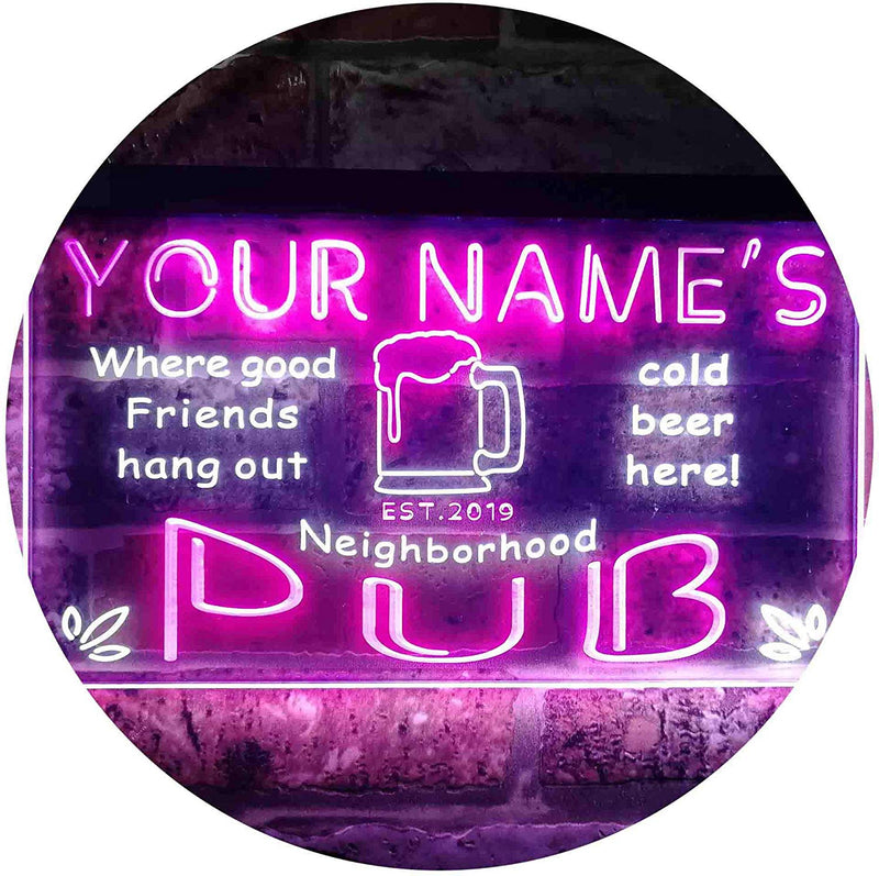 Personalized Neighborhood Pub Bar LED Light Sign - LED Gift Works