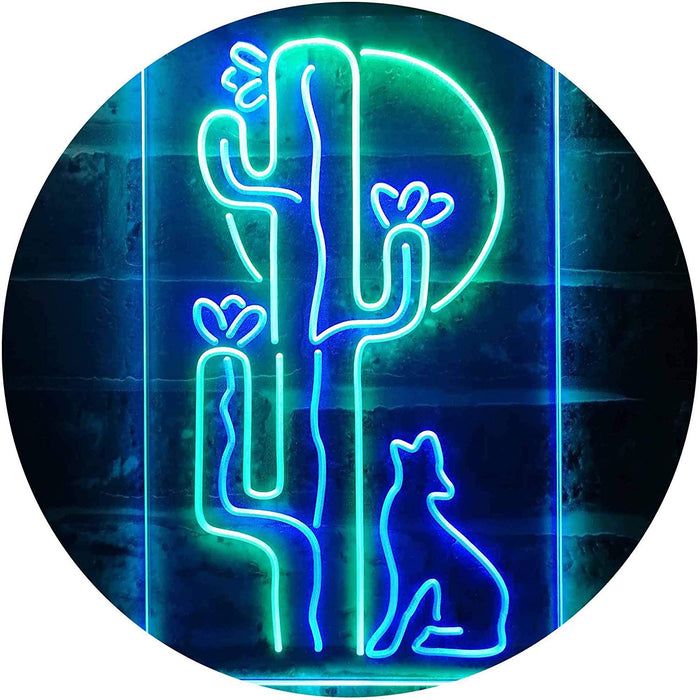 Cactus Wolf Coyote Howling Full Moon LED Light Sign - Way Up Gifts