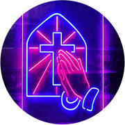 Christianity Cross Hands Praying LED Light Sign - LED Gift Works
