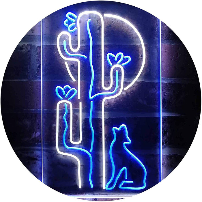 Cactus Wolf Coyote Howling Full Moon LED Light Sign - Way Up Gifts