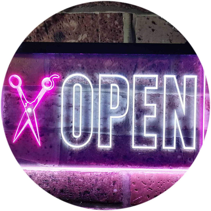 Barber Scissors Hair Cuts Open LED Light Sign - Way Up Gifts