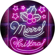 Merry Christmas Holly Leaves Star LED Light Sign - LED Gift Works