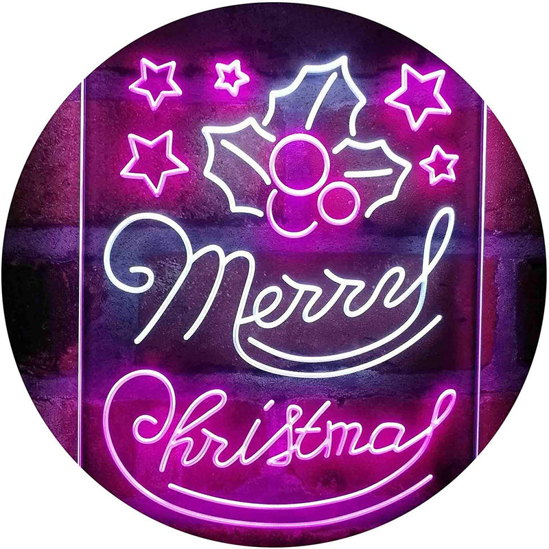 Merry Christmas Holly Leaves Star LED Light Sign - LED Gift Works