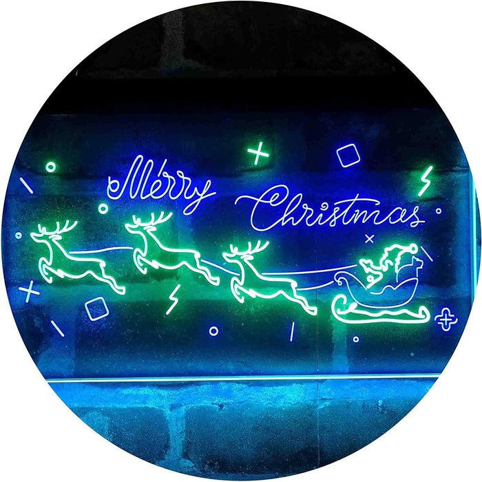Merry Christmas Santa Claus Sleigh Reindeer LED Light Sign - Way Up Gifts