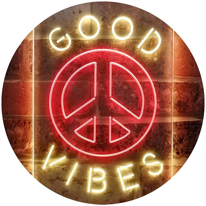 Good Vibes Peace Hippie Bedroom Decor LED Light Sign - Way Up Gifts