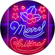 Merry Christmas Holly Leaves Star LED Light Sign - LED Gift Works