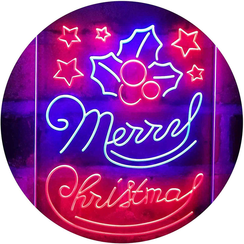 Merry Christmas Holly Leaves Star LED Light Sign - LED Gift Works