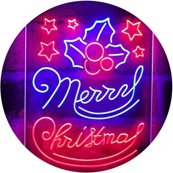 Merry Christmas Holly Leaves Star LED Light Sign - Way Up Gifts