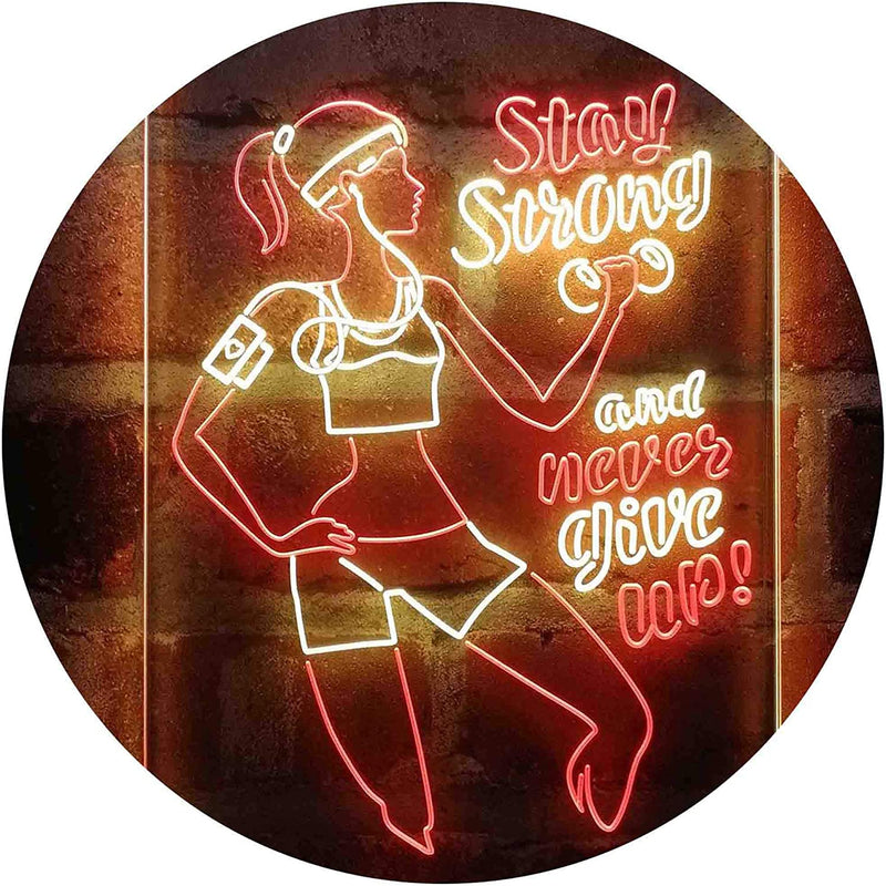 Motivational Quote Women Gym Stay Strong Never Give Up Fitness LED Light Sign - LED Gift Works