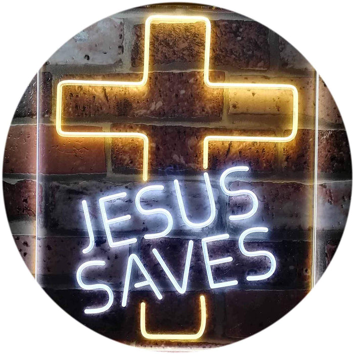 Christian Cross Jesus Saves LED Light Sign - Way Up Gifts