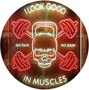 No Pain No Gain I Look Good in Muscles Weight Train Gym Fitness LED Light Sign - LED Gift Works
