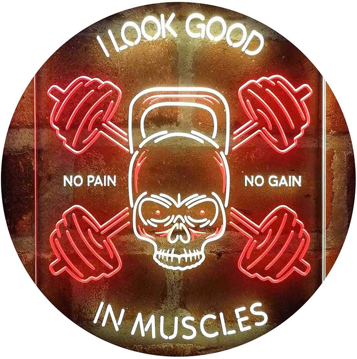No Pain No Gain I Look Good in Muscles Weight Train Gym Fitness LED Light Sign - Way Up Gifts