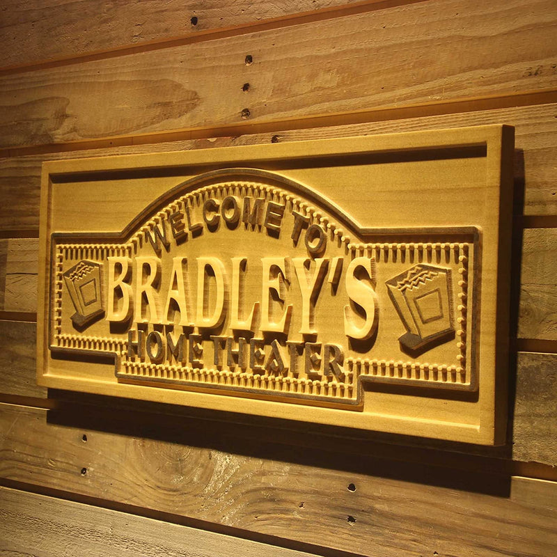 Personalized Movie Room Home Theater Custom Wood Sign 3D Engraved Wall Plaque - LED Gift Works