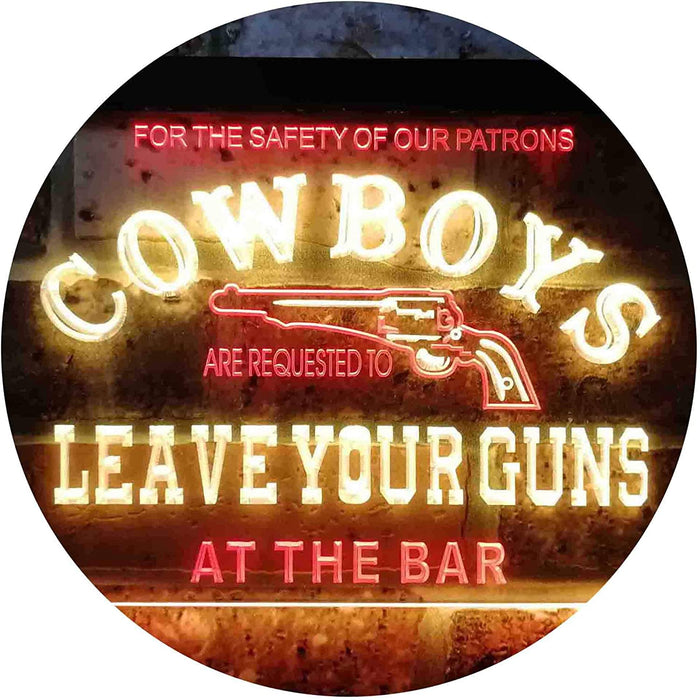 Cowboys Leave Guns Bar Western Decor LED Light Sign - Way Up Gifts