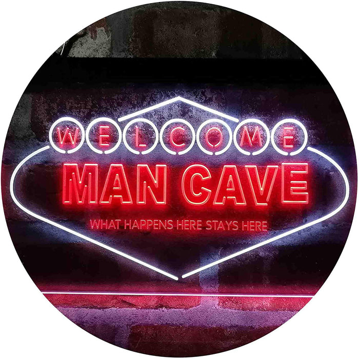 Man Cave Welcome What Happens Here Stays Here LED Light Sign - Way Up Gifts