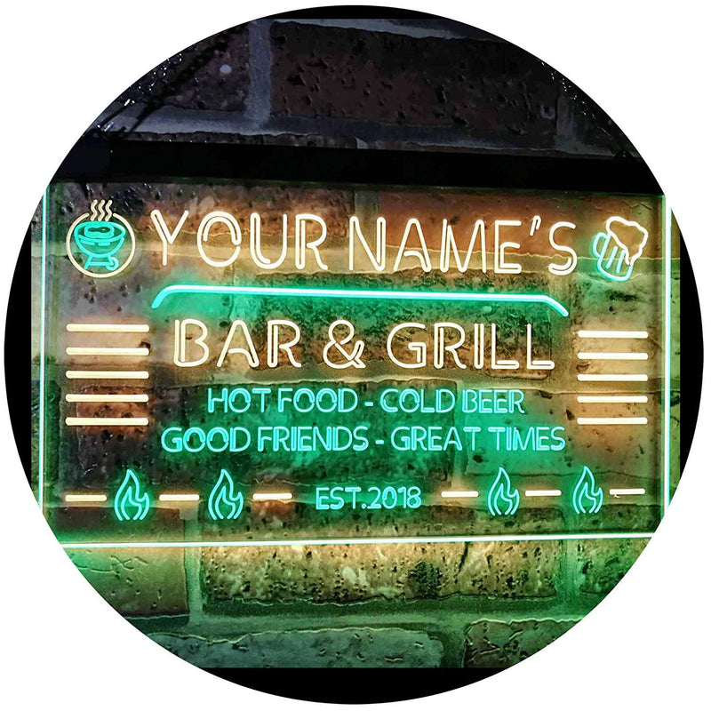 Personalized Restaurant Bar & Grill LED Light Sign - LED Gift Works