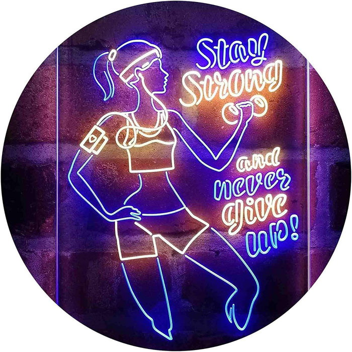 Motivational Quote Women Gym Stay Strong Never Give Up Fitness LED Light Sign - Way Up Gifts