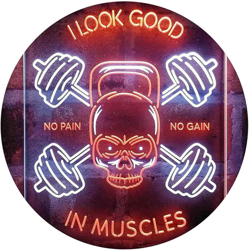 No Pain No Gain I Look Good in Muscles Weight Train Gym Fitness LED Light Sign - LED Gift Works