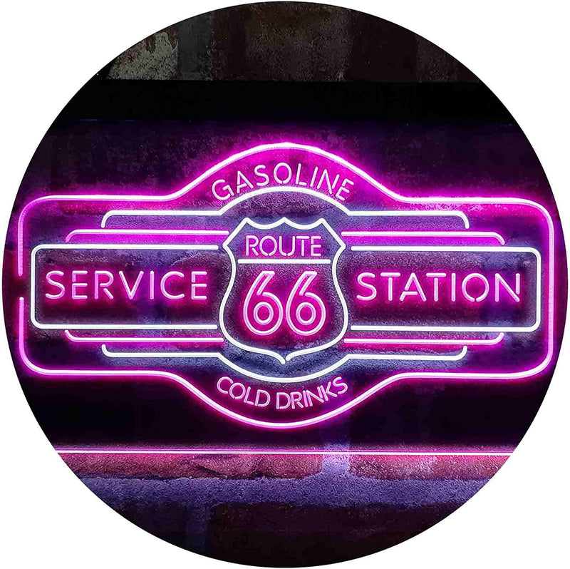 Route 66 Gasoline Station Cold Drinks LED Light Sign - LED Gift Works
