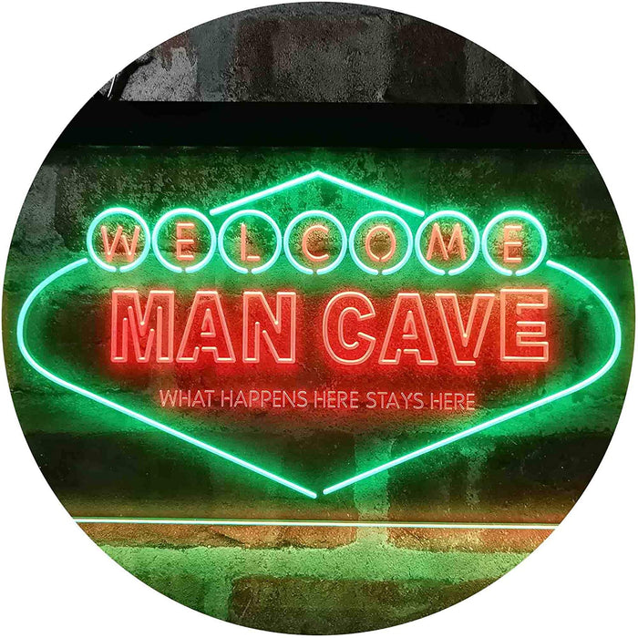 Man Cave Welcome What Happens Here Stays Here LED Light Sign - Way Up Gifts