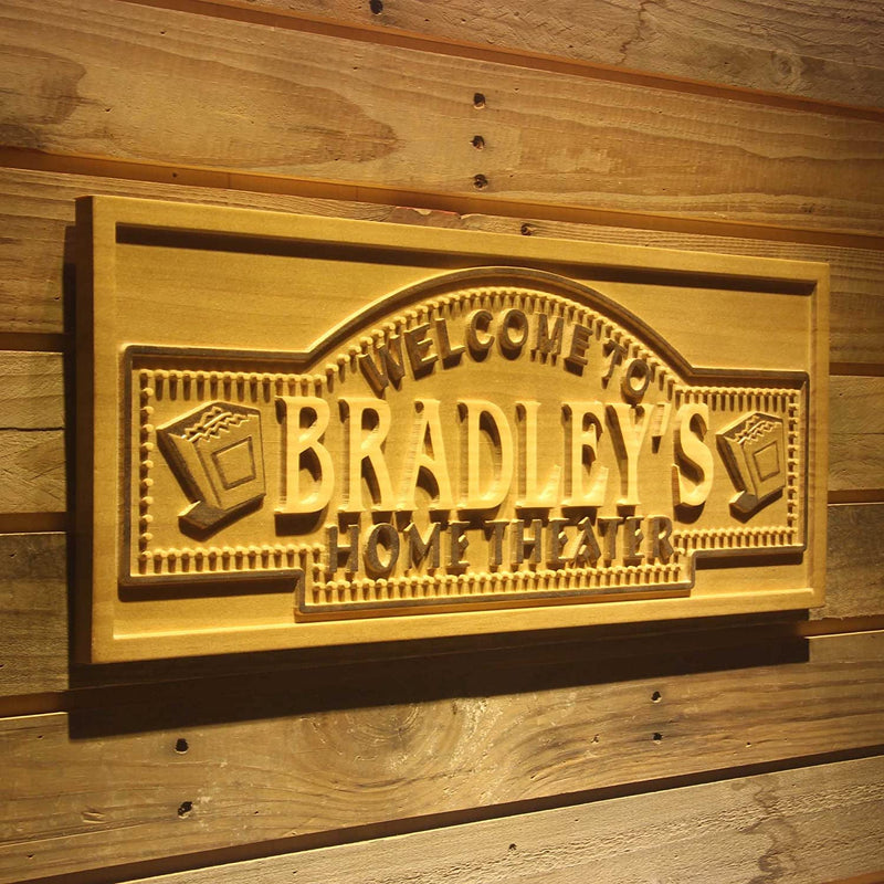 Personalized Movie Room Home Theater Custom Wood Sign 3D Engraved Wall Plaque - LED Gift Works