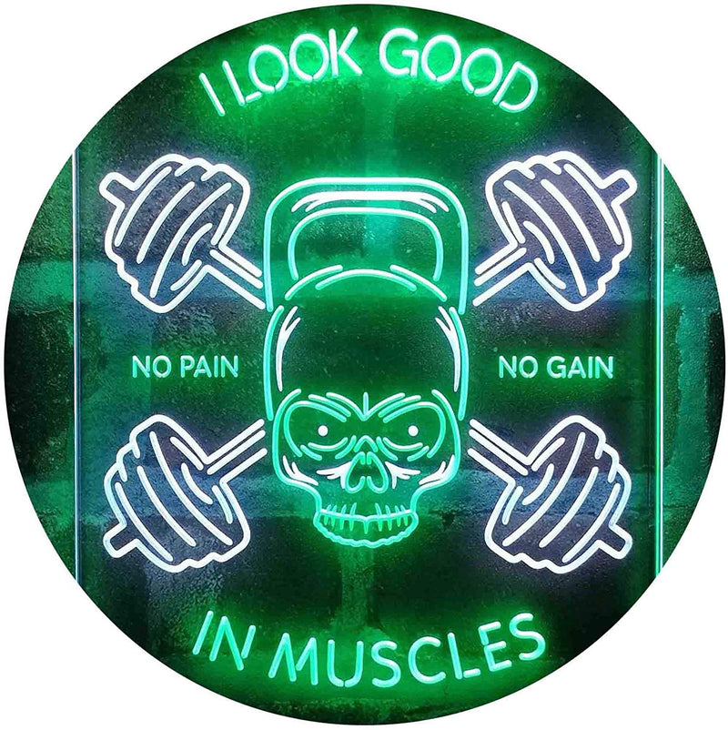 No Pain No Gain I Look Good in Muscles Weight Train Gym Fitness LED Light Sign - LED Gift Works