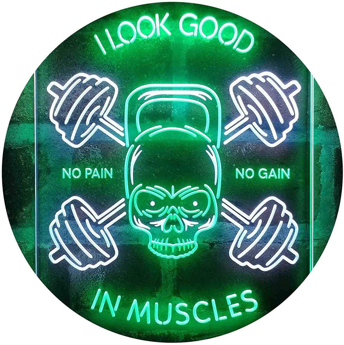 No Pain No Gain I Look Good in Muscles Weight Train Gym Fitness LED Light Sign - Way Up Gifts