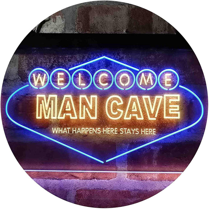 Man Cave Welcome What Happens Here Stays Here LED Light Sign - Way Up Gifts