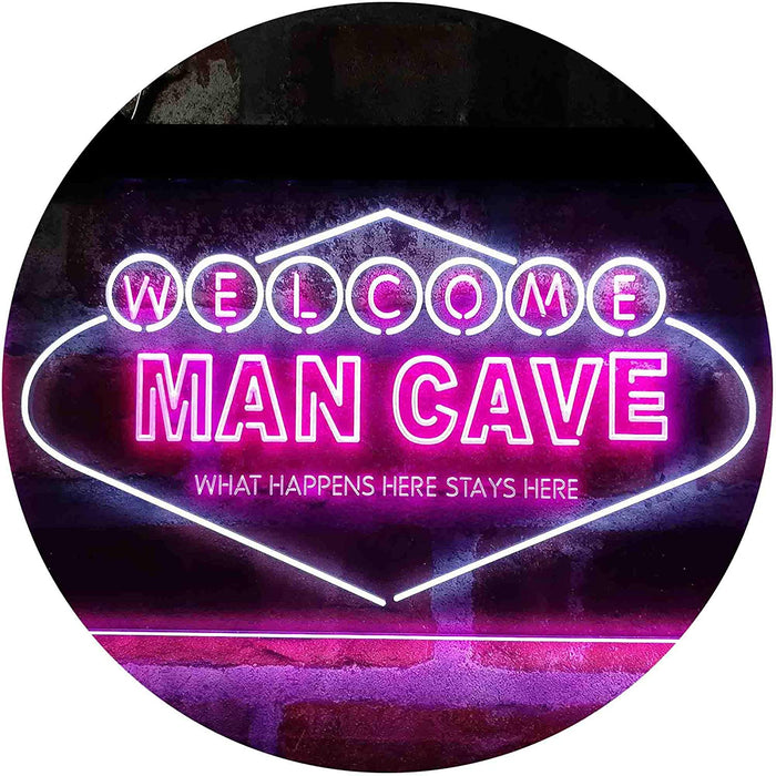 Man Cave Welcome What Happens Here Stays Here LED Light Sign - Way Up Gifts