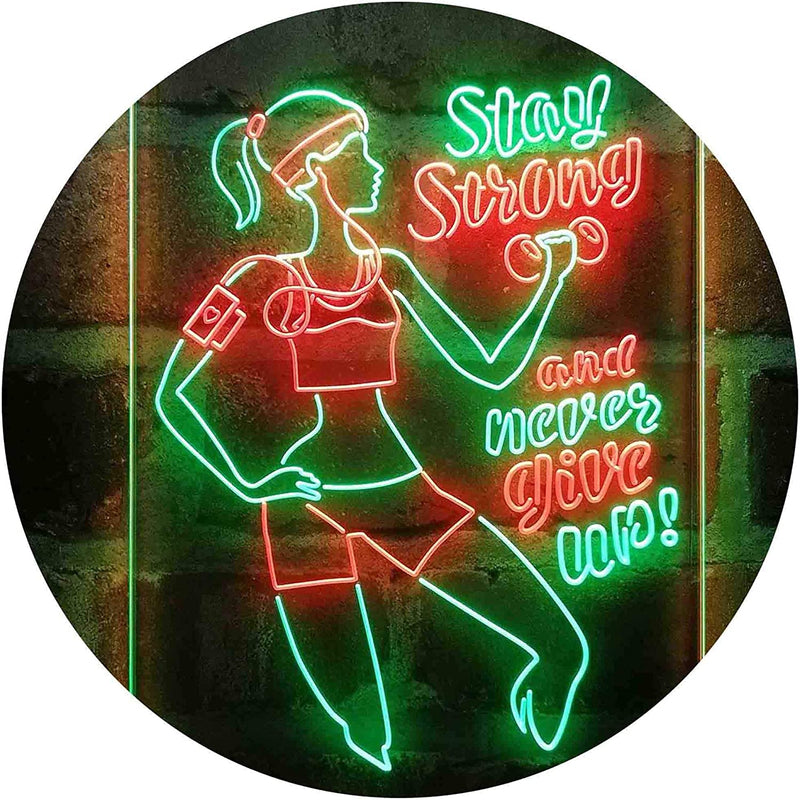 Motivational Quote Women Gym Stay Strong Never Give Up Fitness LED Light Sign - LED Gift Works