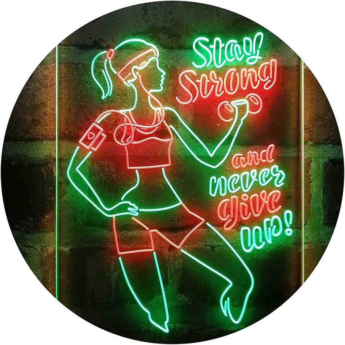 Motivational Quote Women Gym Stay Strong Never Give Up Fitness LED Light Sign - Way Up Gifts