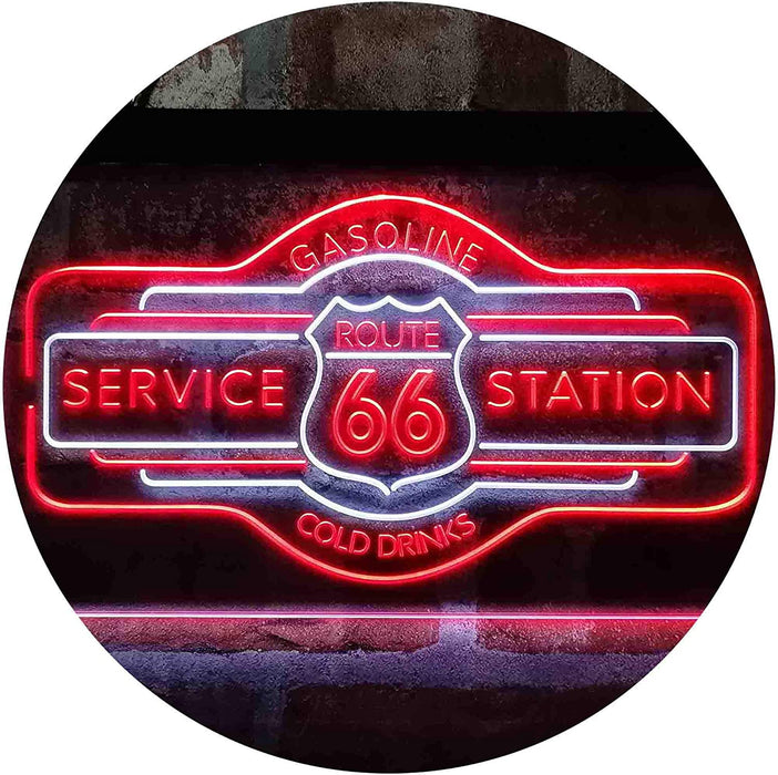 Route 66 Gasoline Station Cold Drinks LED Light Sign - Way Up Gifts