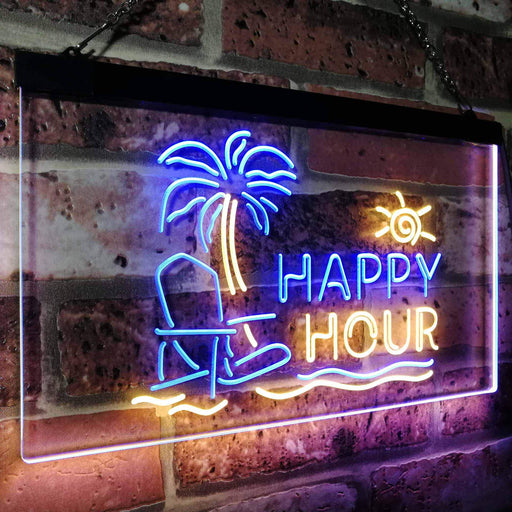 Beach Theme Happy Hour LED Light Sign - LED Gift Works