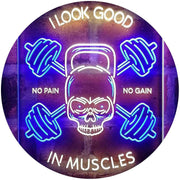 No Pain No Gain I Look Good in Muscles Weight Train Gym Fitness LED Light Sign - LED Gift Works