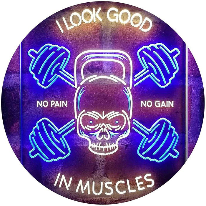 No Pain No Gain I Look Good in Muscles Weight Train Gym Fitness LED Light Sign - Way Up Gifts