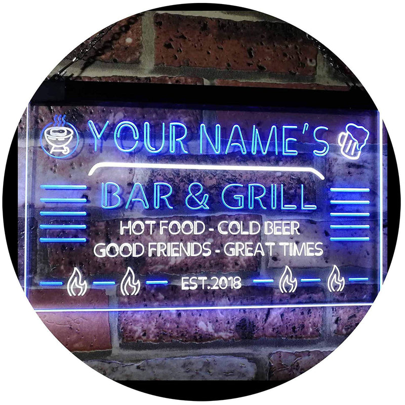 Personalized Restaurant Bar & Grill LED Light Sign - LED Gift Works