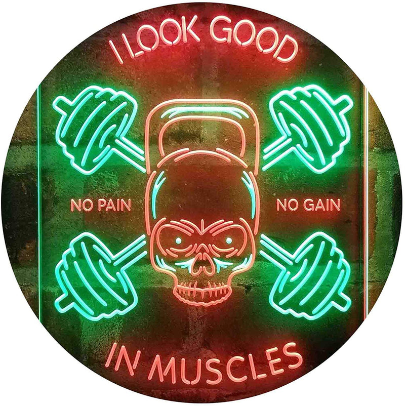 No Pain No Gain I Look Good in Muscles Weight Train Gym Fitness LED Light Sign - LED Gift Works