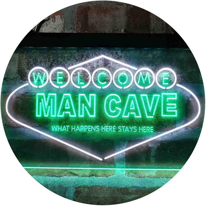 Man Cave Welcome What Happens Here Stays Here LED Light Sign - Way Up Gifts