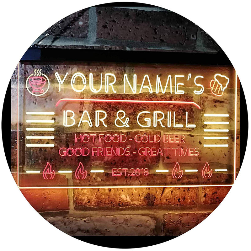 Personalized Restaurant Bar & Grill LED Light Sign - LED Gift Works