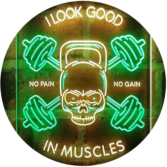 No Pain No Gain I Look Good in Muscles Weight Train Gym Fitness LED Light Sign - Way Up Gifts