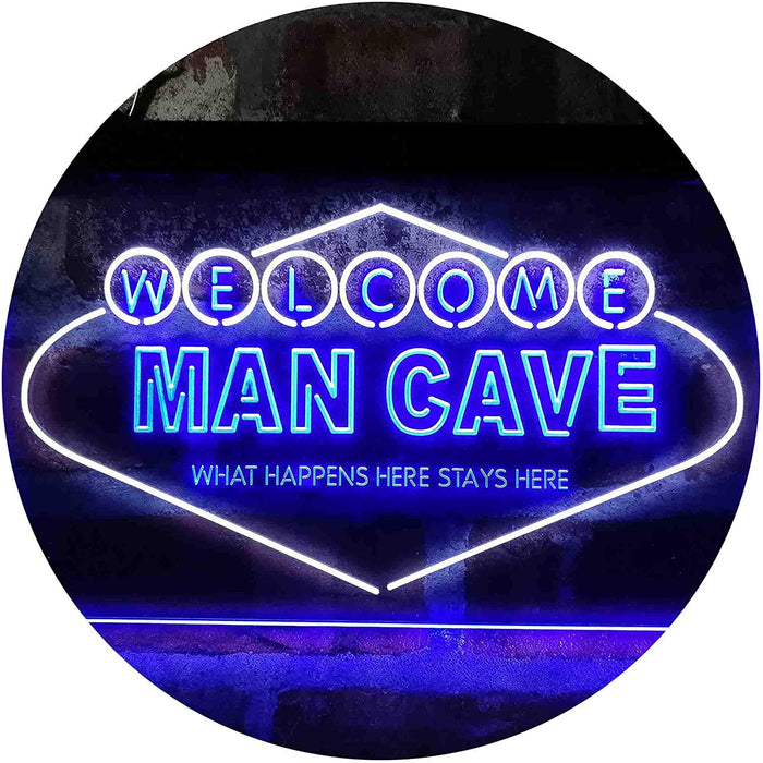 Man Cave Welcome What Happens Here Stays Here LED Light Sign - Way Up Gifts