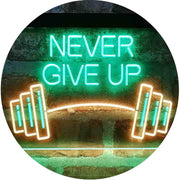 Never Give Up Weight Train Fitness Gym LED Light Sign - LED Gift Works