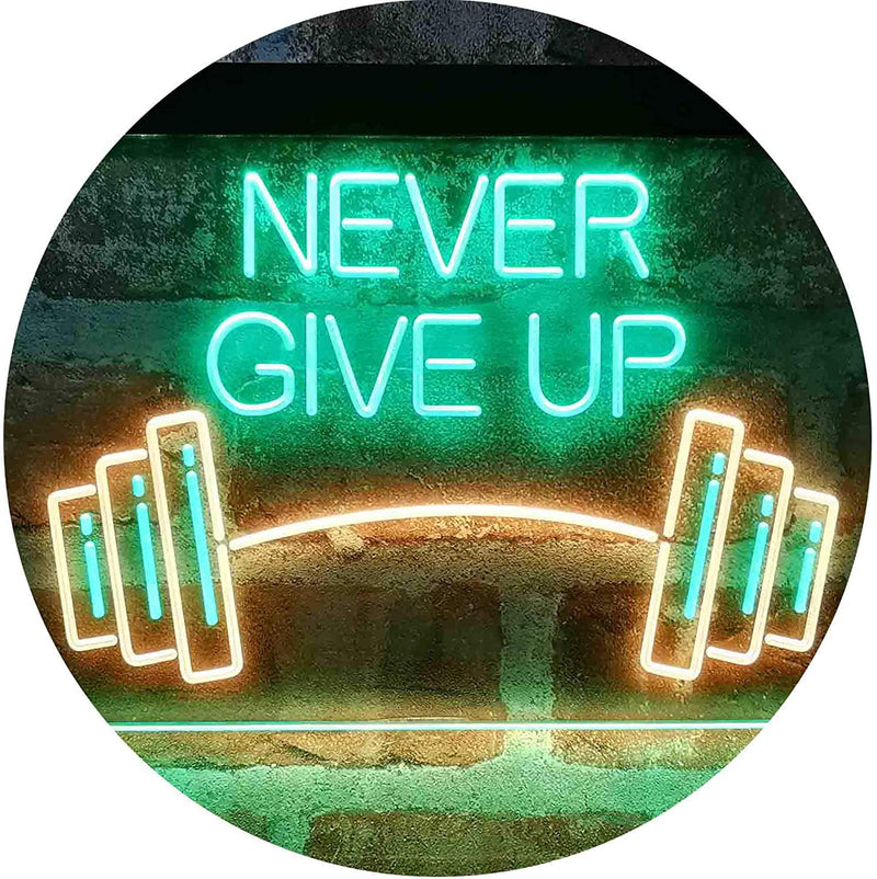 Never Give Up Weight Train Fitness Gym LED Light Sign - LED Gift Works