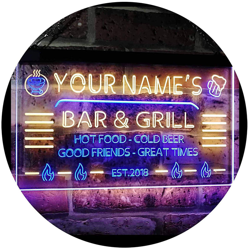 Personalized Restaurant Bar & Grill LED Light Sign - LED Gift Works