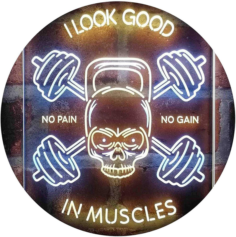 No Pain No Gain I Look Good in Muscles Weight Train Gym Fitness LED Light Sign - LED Gift Works
